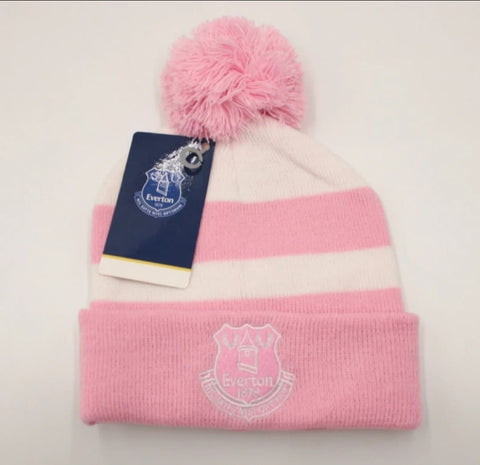 Everton FC Official Pink & White Breakaway Bobble Hat - Adult