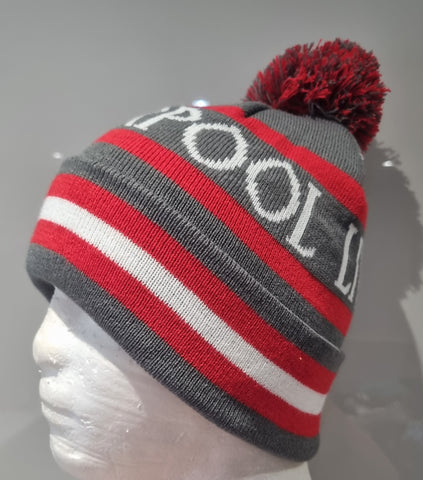 Liverpool Grey, White and Red Bobble Hat
