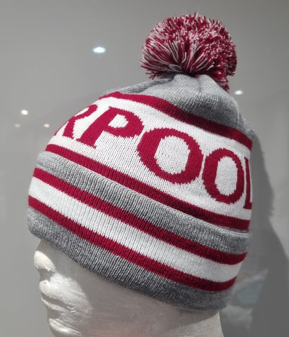 Liverpool Bobble Hat - Grey, White and Red