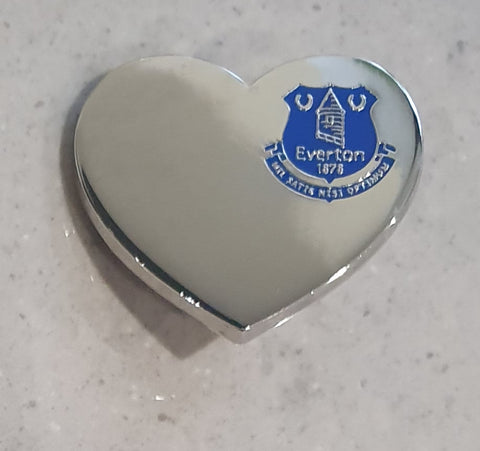 Everton Official Silver Heart with Blue Crest Pin Badge