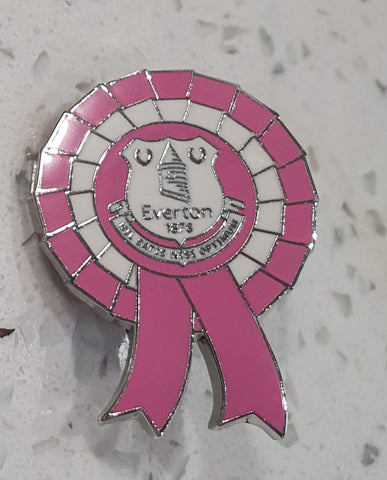 Everton FC Official Rosette Pin Badge - Pink and White with White Crest