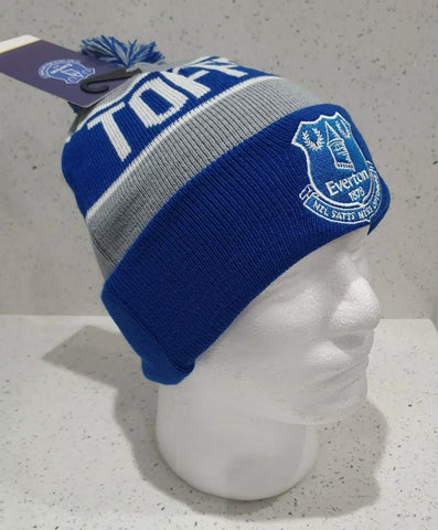 Everton FC Official Royal and Grey Toffees Bobble Style Hat - Adult