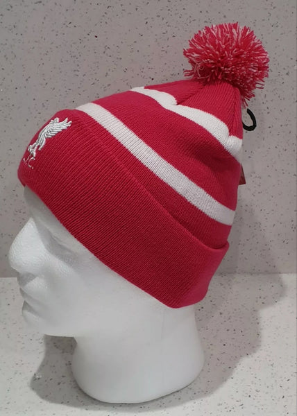 Liverpool FC Official Pink and White Brand Breakaway Bobble Hat - Children