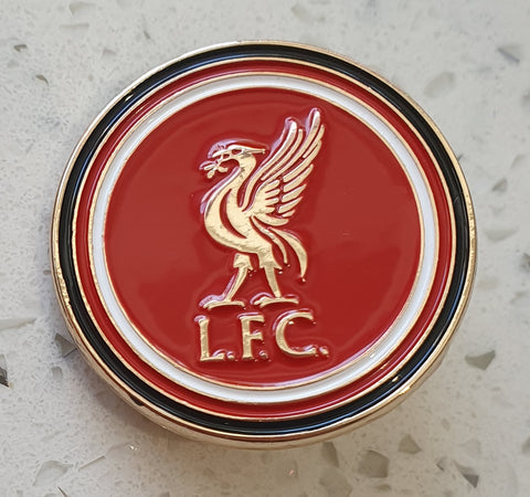 Liverpool FC Official Red, White and Black Round Pin Badge with Liverbird - LFC - Large