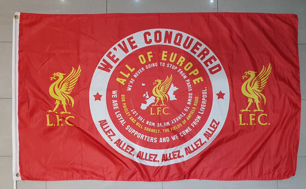 Liverpool Official Allez Allez Allez We've Conquered All of Europe Flag 6x5